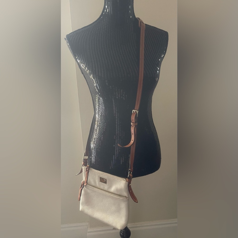 Dooney & Bourke Off White & Tan Crossbody Letter Courier Bag